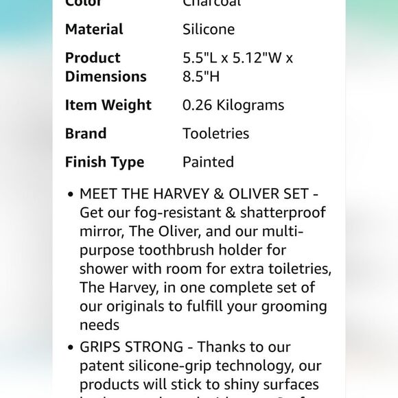 Tooletries Harvey & Oliver Set Shower Mirror, Toothbrush & Razor Holder - Picture 8 of 11